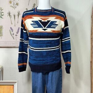 Vintage 70s 80s Aztec Pullover Knit Sweater Western Southwestern Retro Grandpa M